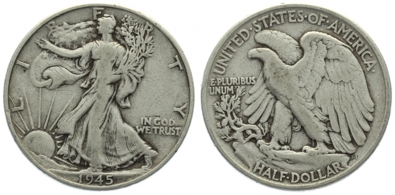 USA 1/2 Dollar 1945 o. Mzz. - Walking Liberty